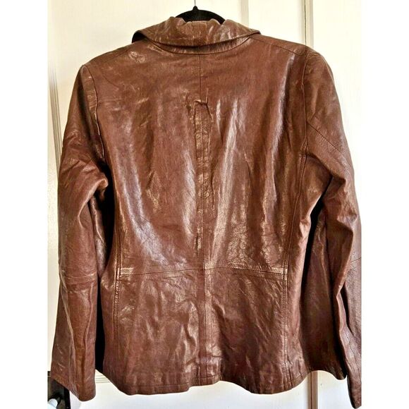 Eileen fish 100% Lamb leather jacket open front drapey‎ brown Sz M - Picture 2 of 11